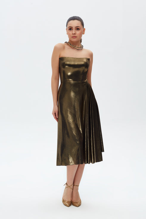 STRAPLESS SQUARE NECK MIDI DRESS